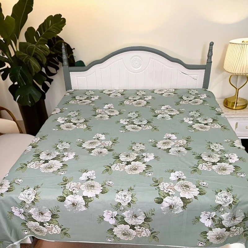 多尺寸 床单 枕套 三件套  四季加厚加密山东老粗布（翠绿牡丹)ab