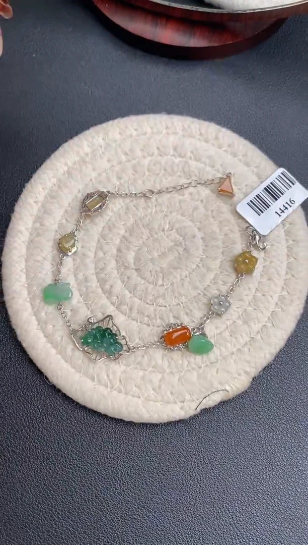 颈饰银S925镶嵌翡翠净货14416