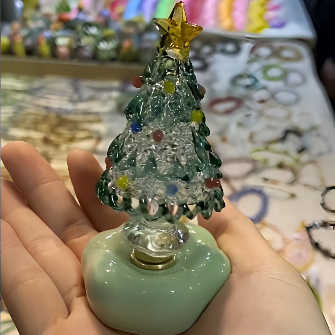 【视频同款】转转圣诞树小摆件景德镇渐变旋转圣诞树可爱治愈车摆件