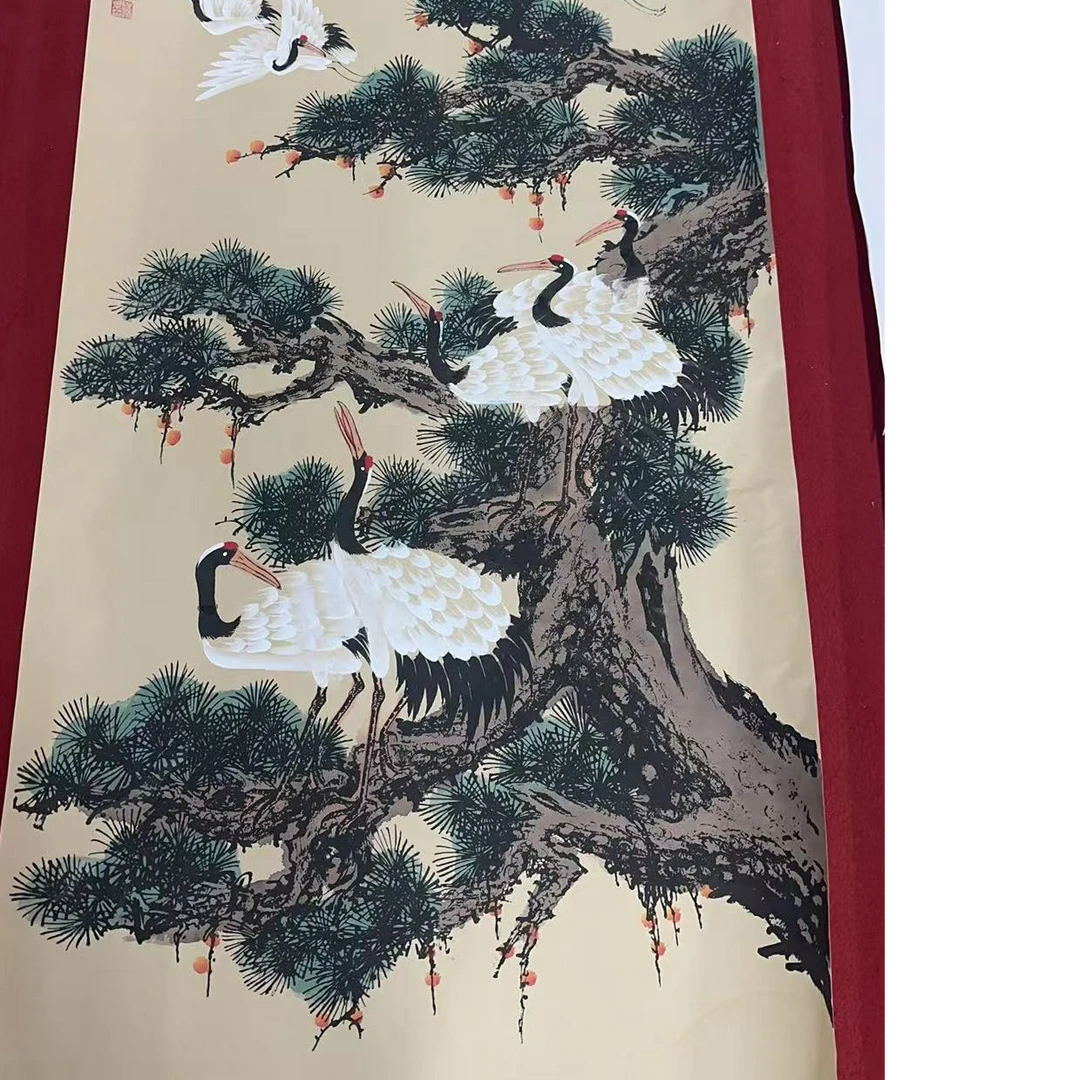 竖幅四尺纯手绘松鹤延年国画作品