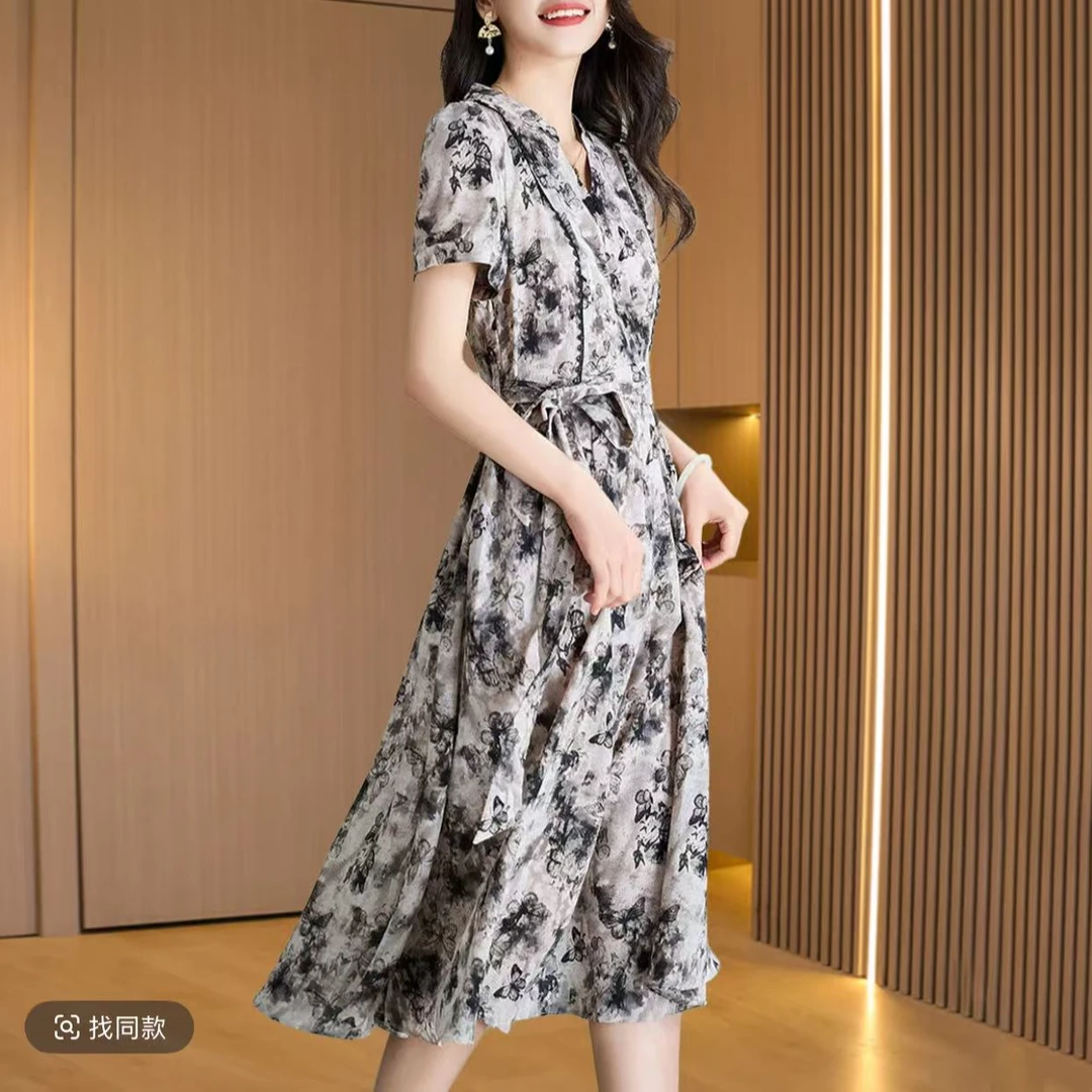 【PL042】碎花夏季立领A字裙微胖女连衣裙夏装显瘦法式洋气收腰气质