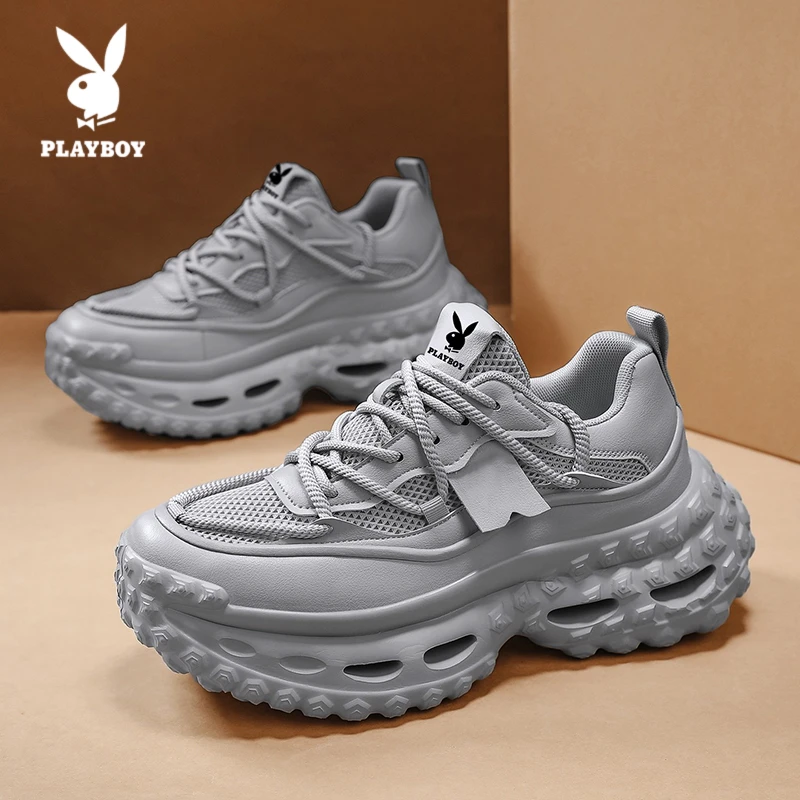 PLAYBOY/花花公子时尚休闲鞋2025新款男士百搭透气厚底增高运动鞋