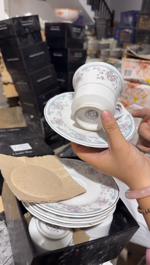 摆件老库存出口一杯一碟微瑕请慎拍