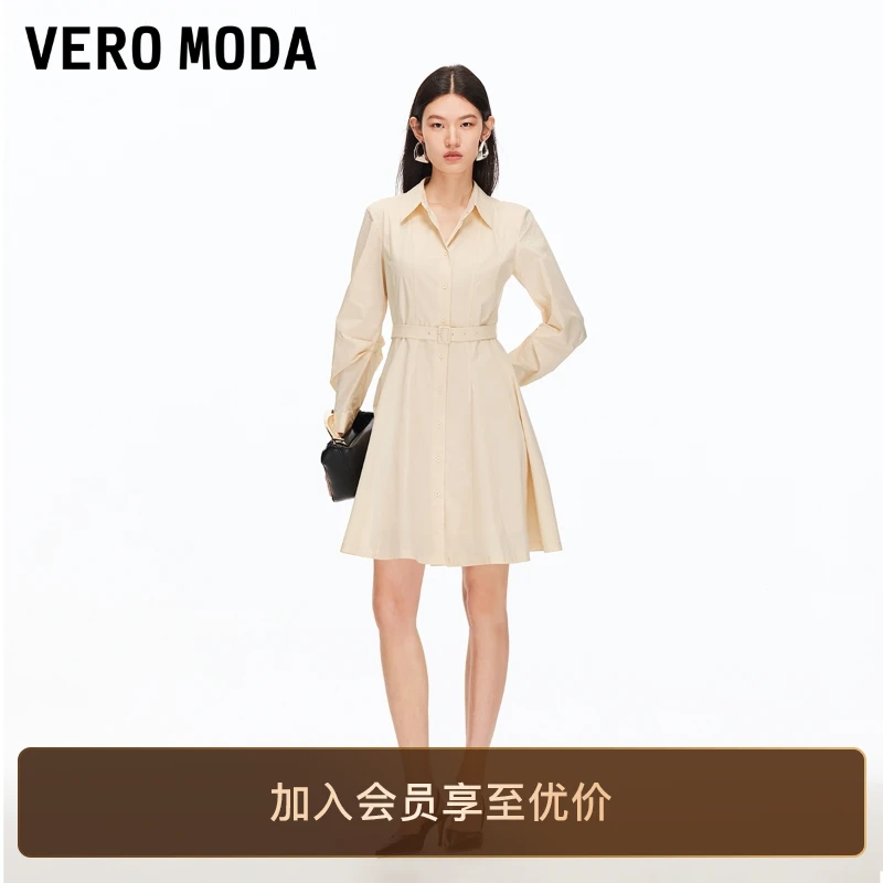Vero Moda连衣裙2025秋季新款单排扣A字捏褶袖笼短裙高级感