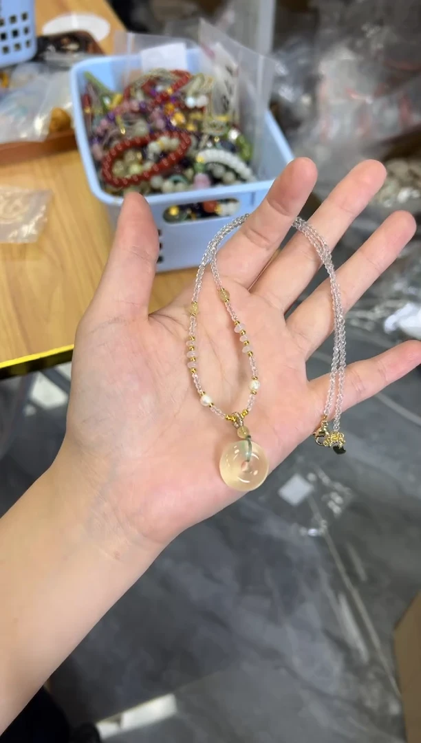 未镶嵌颈饰水晶黄水晶平安扣切面珠项链[1924]