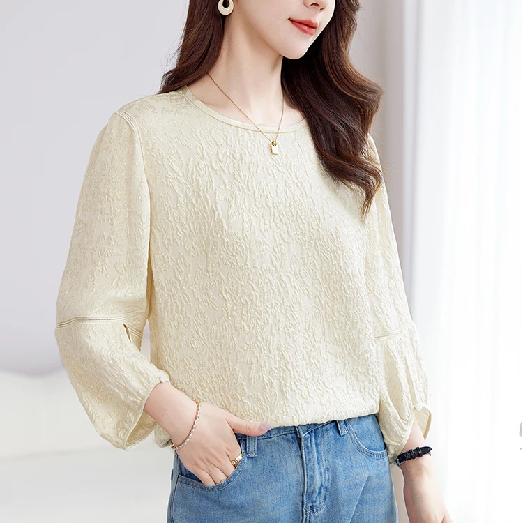 水墨佳人真丝冠乐绉浮雕提花桑蚕丝气质上衣12599952