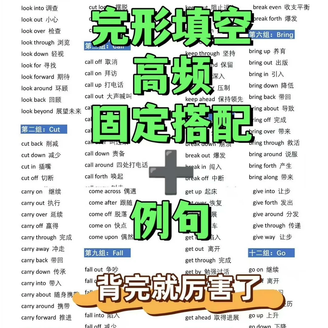 背完你的完形就很牛了408组完形填空高频词组916个例句辅助记忆