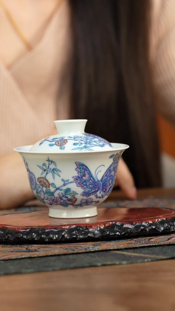 【闪购商品】空山明月 蝶恋花盖碗