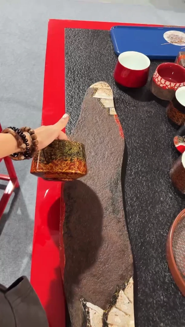 爱****哥姹寂风蛋壳镶嵌茶盘和绿金茶海-太古大漆