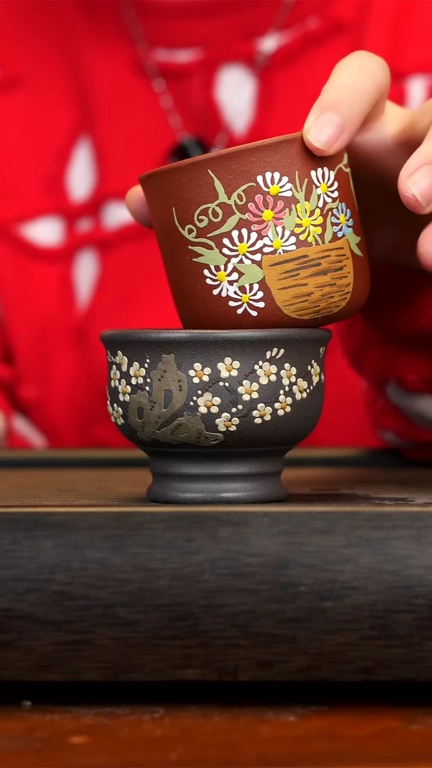 【闪购商品】紫砂茶壶天青泥高足斗笠杯 墨梅