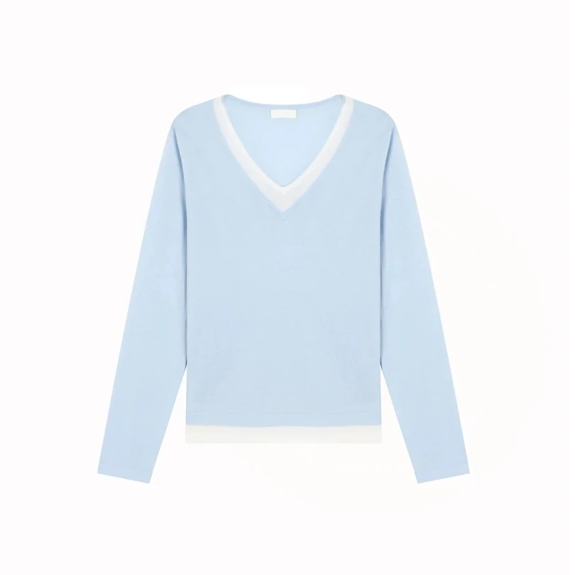 【叠影缤纷】2025春夏新款时尚休闲百搭长袖撞色假两件上衣女-8867