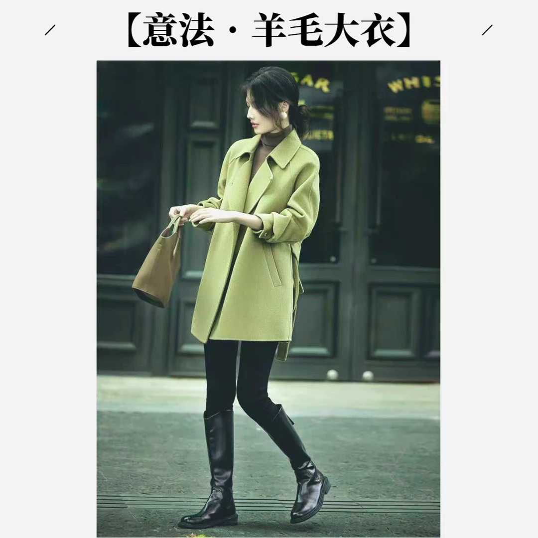 【意法•羊毛大衣】NN2230新款双面国风大衣牛角扣中长款宽松秋冬