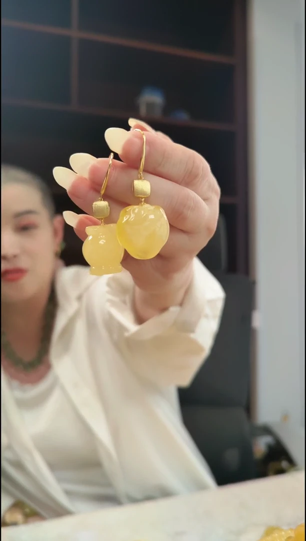 琥珀银S925镶嵌耳饰耳环