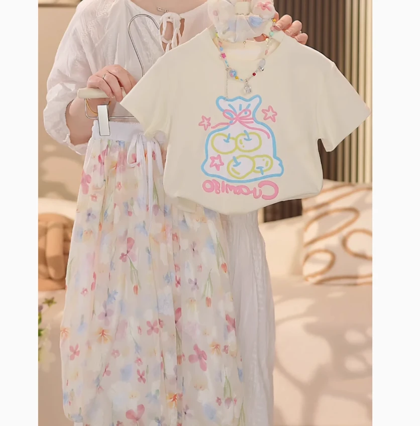 【思晨家】女童短袖碎花灯笼裤套装夏季2025新款休闲T恤薄款休闲裤