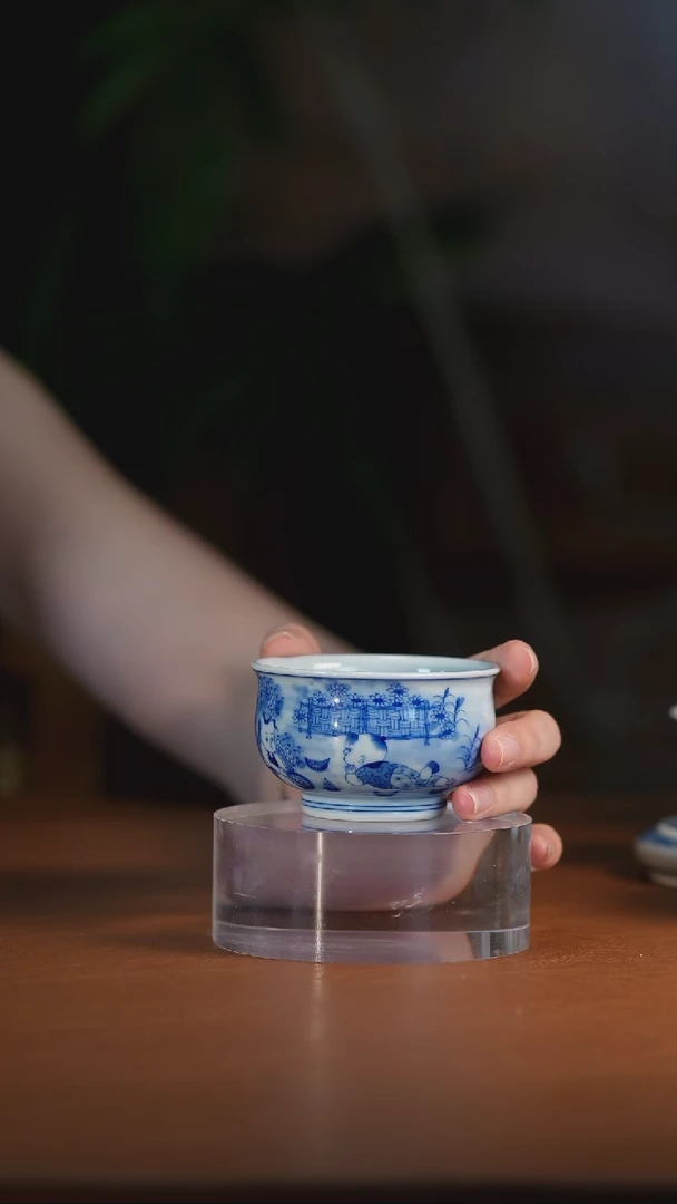 青花童子卢士杯