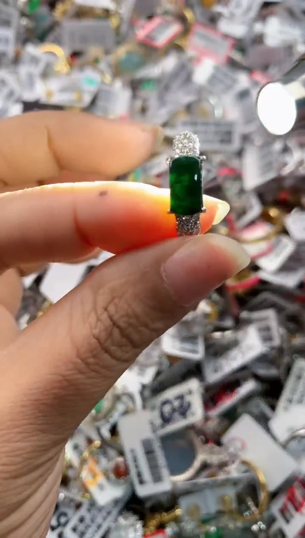 银S925镶嵌戒指翡翠666---3