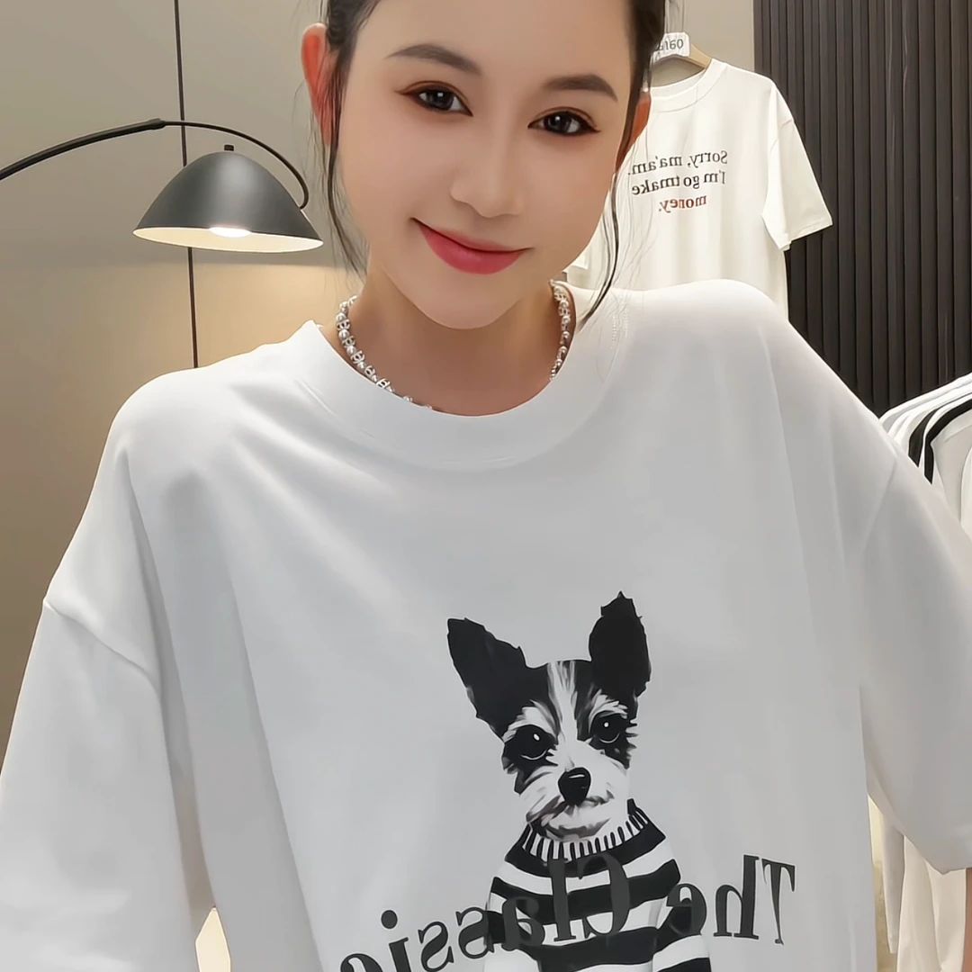 夏季新款韩版小众纯棉卡通短袖T恤休闲宽松ins夏季潮流穿搭设计感