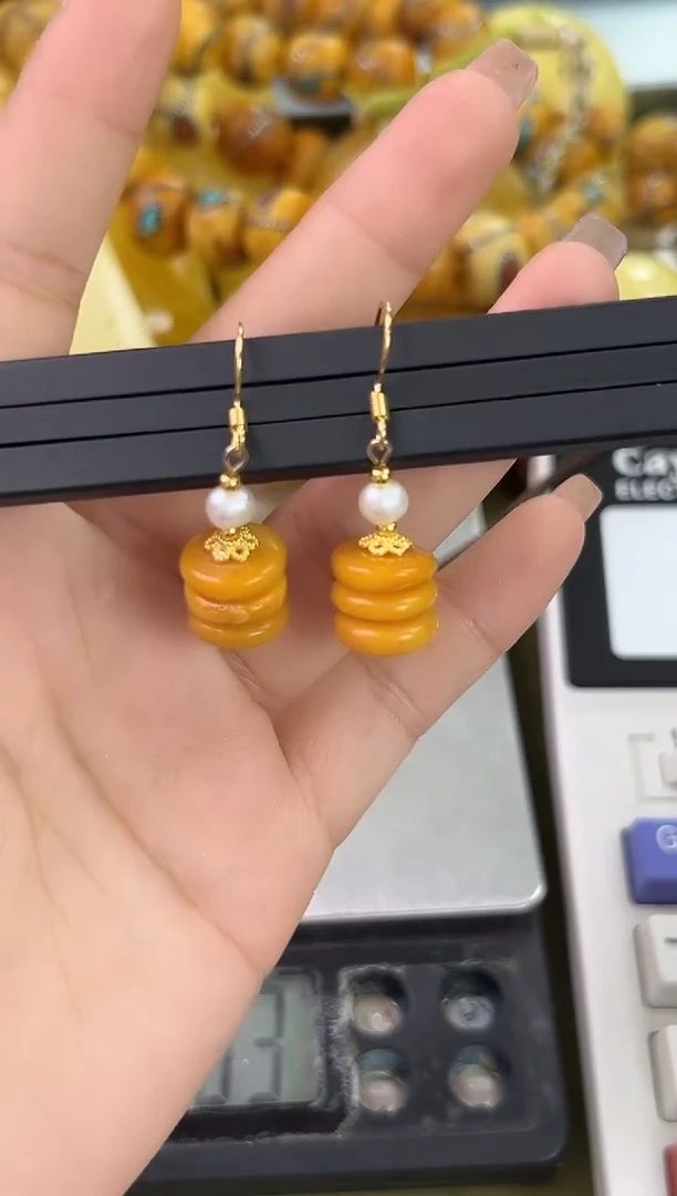 裸石琥珀未镶嵌天然琥珀蜜蜡耳坠多样性发一对