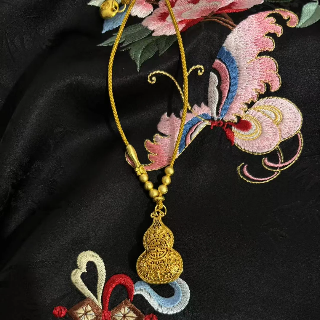 合金吊坠 新中式国潮镂空扁葫芦吊坠复古项链