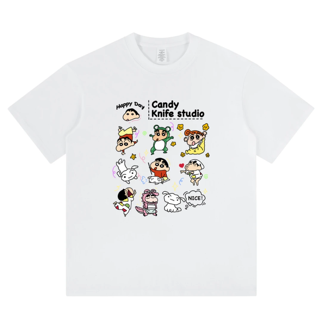 卡通蜡笔小新小葵小白印花短袖T恤男女同款圆领宽松百搭休闲上衣