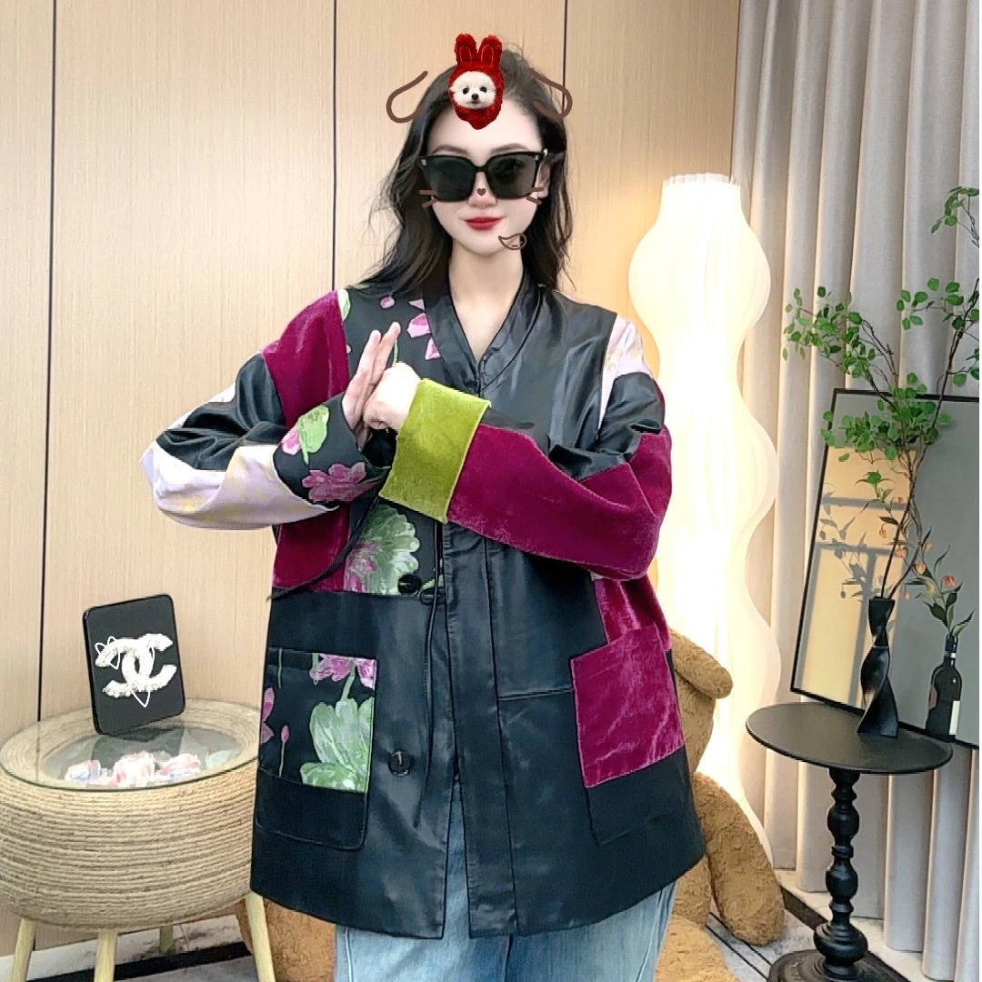 【汇美.高奢】2025新款走秀设计师拼色国潮风外套时尚气质款网红
