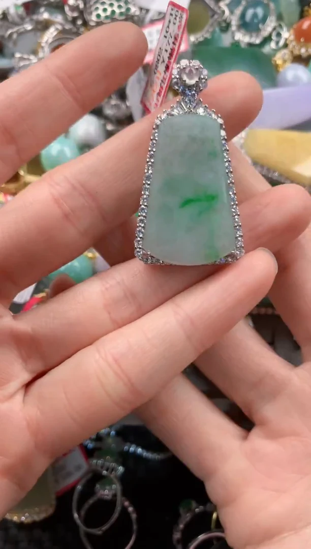 银S925镶嵌戒指翡翠666     5