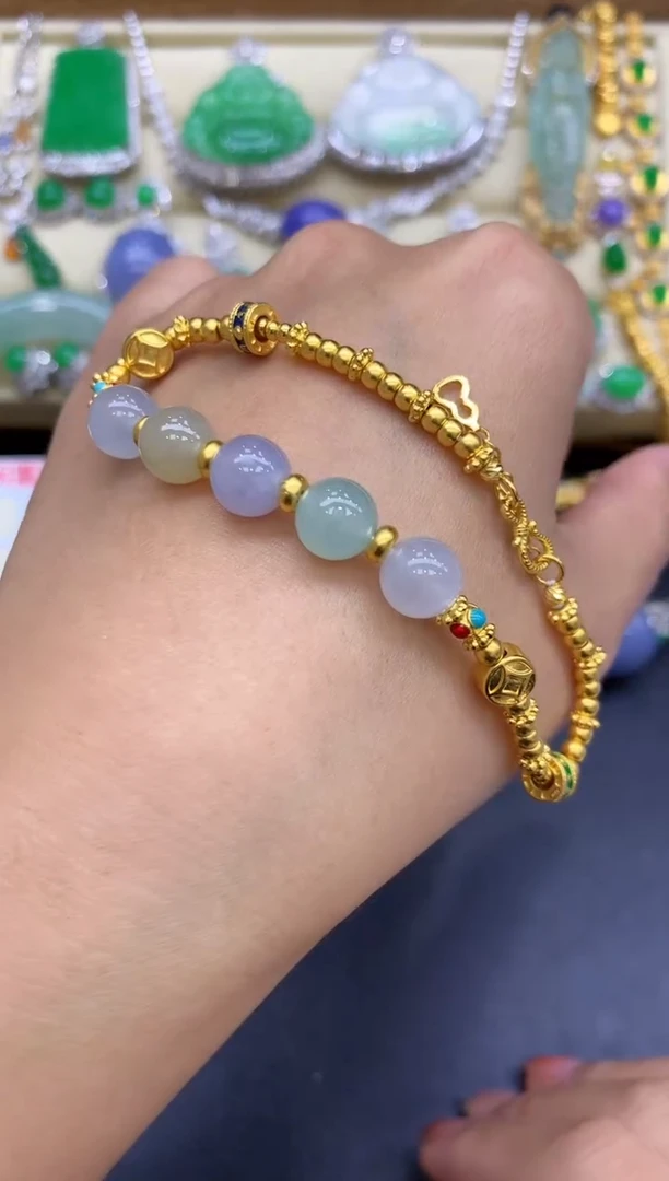 足金镶嵌手链翡翠384-中国好珍宝