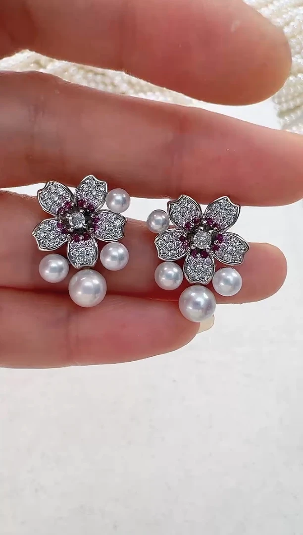 【闪购商品】淡水珍珠耳饰合金四珠梅花