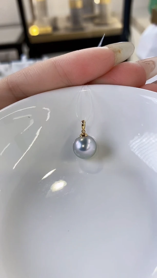 吊坠(不含链)18K金镶嵌海水珍珠9-10大溪地黑珍珠吊坠