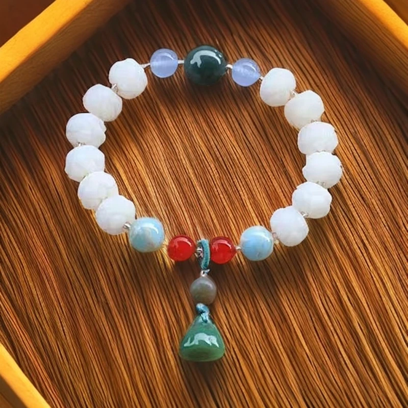 【亦风禅】天然菩提手串白玉菩提莲花文玩手工女国风菩提手串南瓜珠