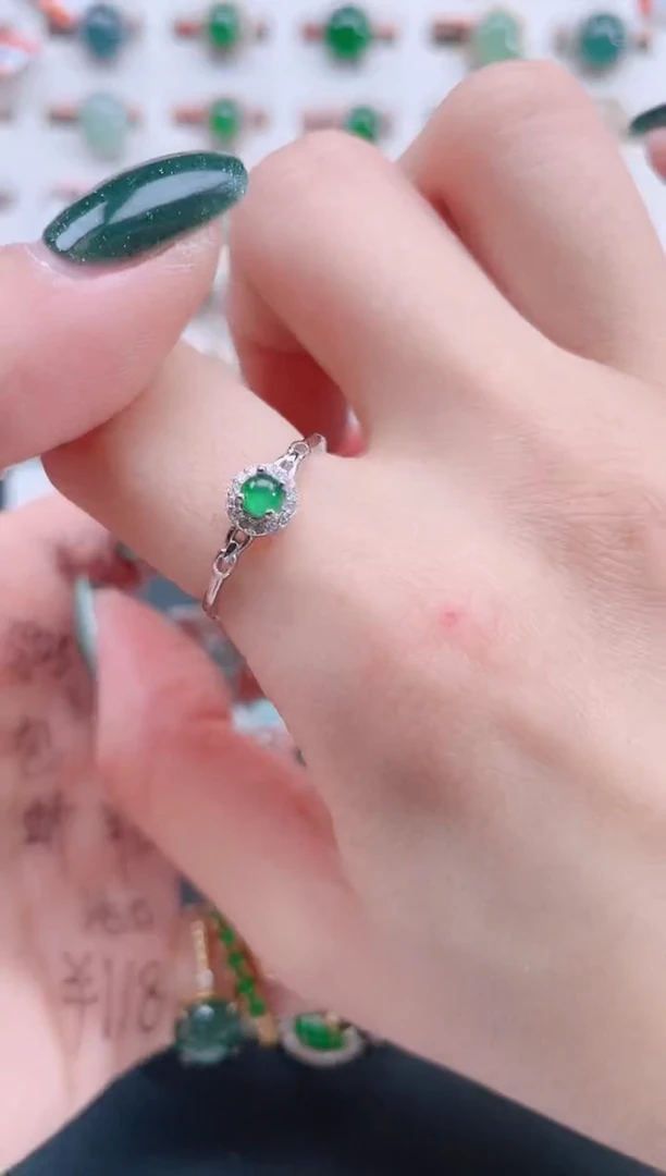 银S925镶嵌戒指翡翠天然翡翠