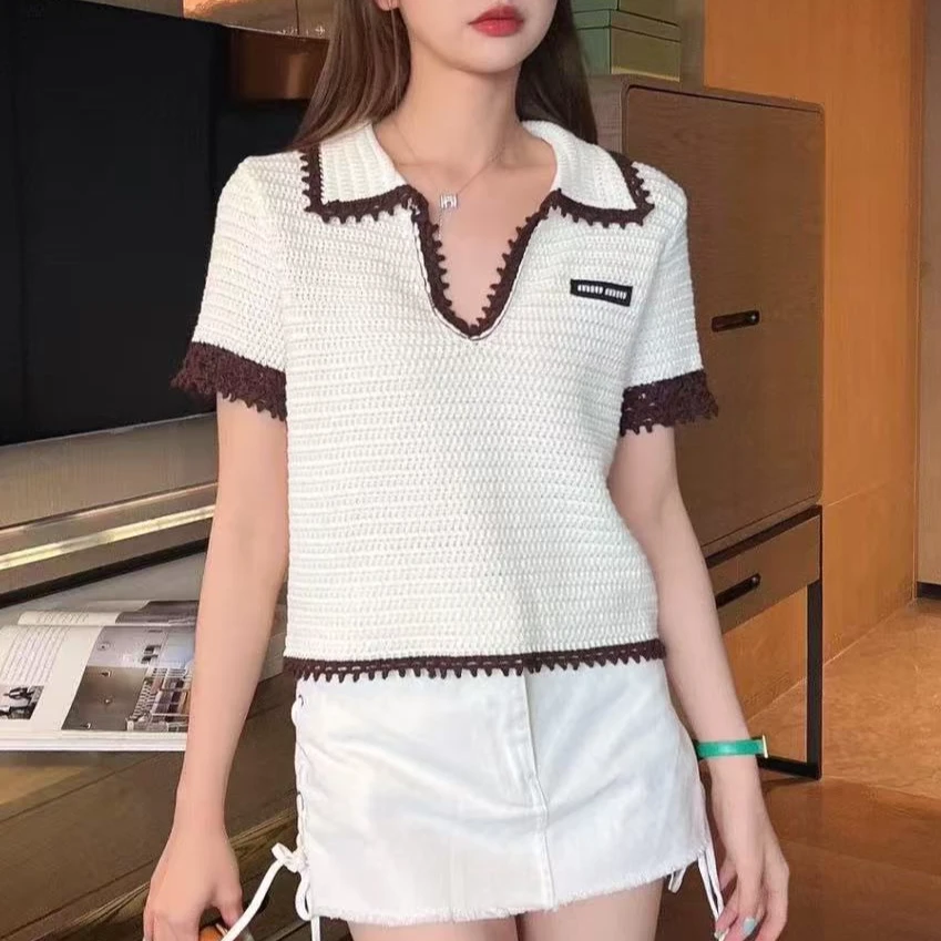 未使用 MIU MIU/缪缪 字母Logo徽标短款短袖Polo衫