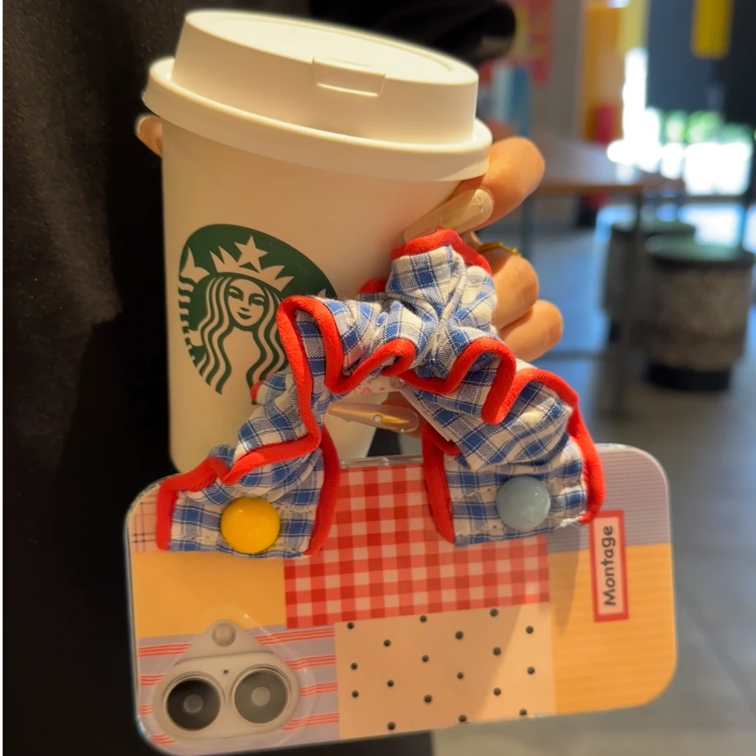 拼接格纹腕带挂绳适用苹果16Promax/15pro手机壳vivo华为oppo小米