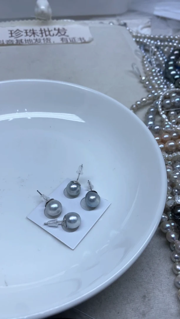 未镶嵌海水珍珠耳饰9-10圆巴发1对