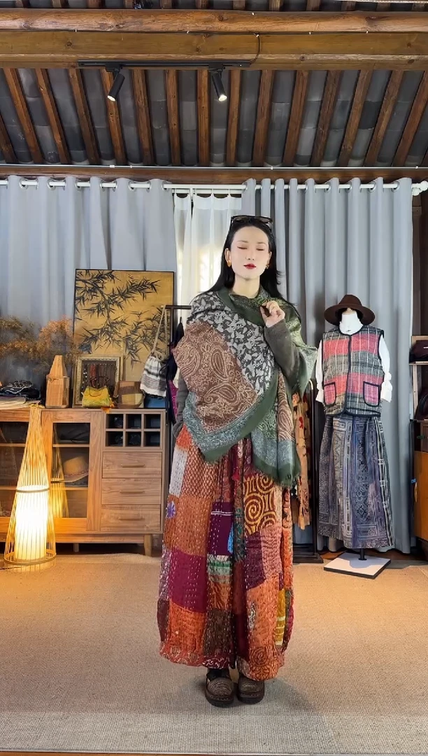 设计师款绿色拓印围巾