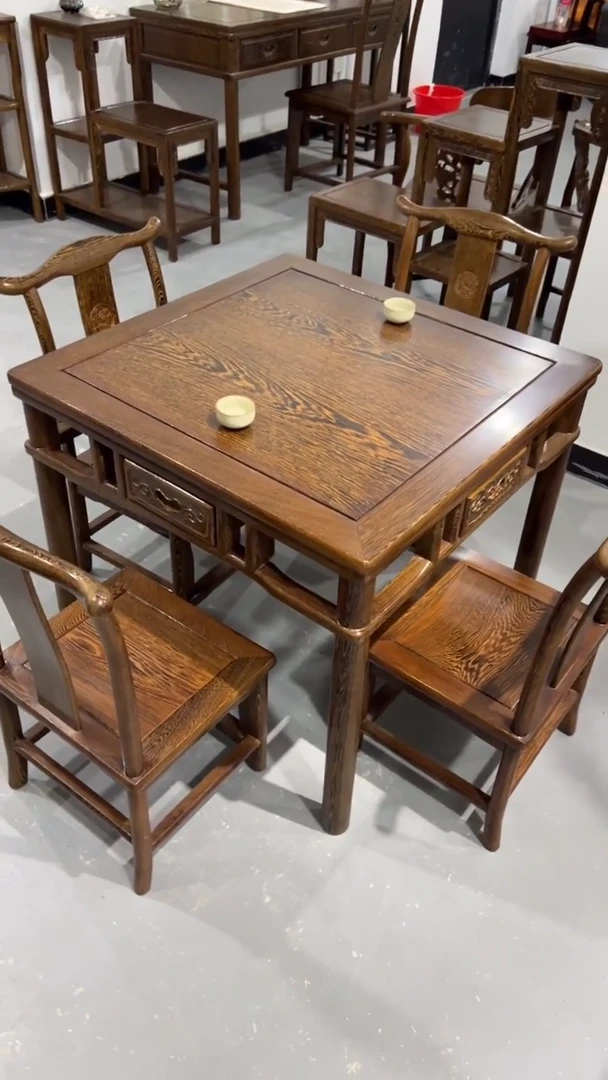 鸡翅木类家具鸡翅木休闲小方桌78*78*68（一桌四椅）