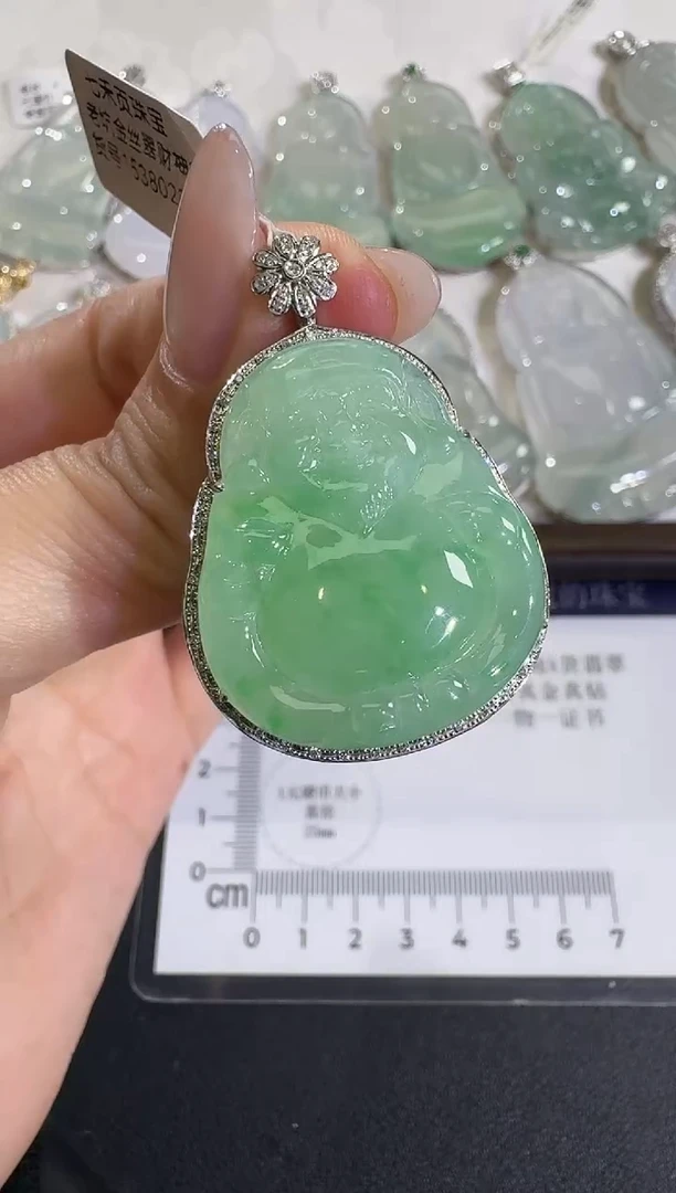 吊坠(不含链)18K金镶嵌翡翠【源头工厂】钻石镶嵌