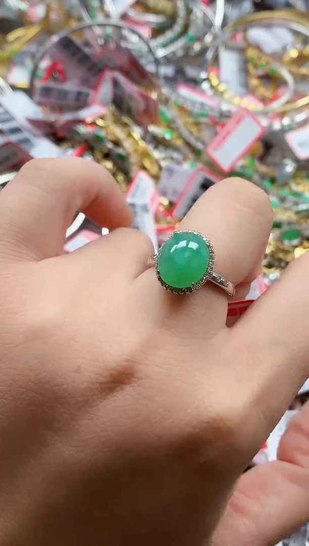 银S925镶嵌戒指翡翠天然A货缅甸翡翠