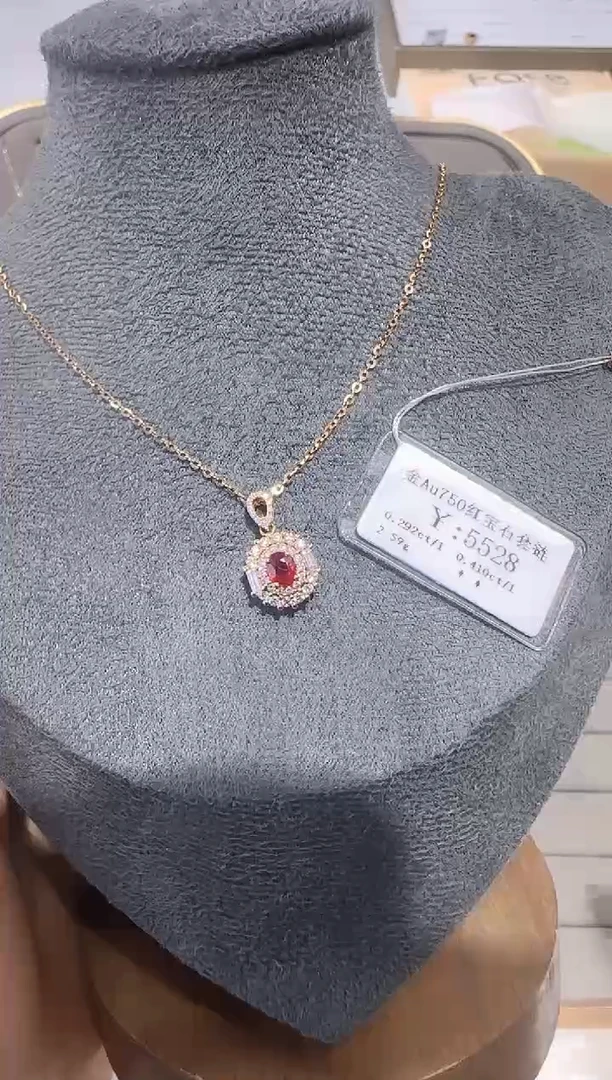 颈饰18K金镶嵌红宝石18K金套链4588