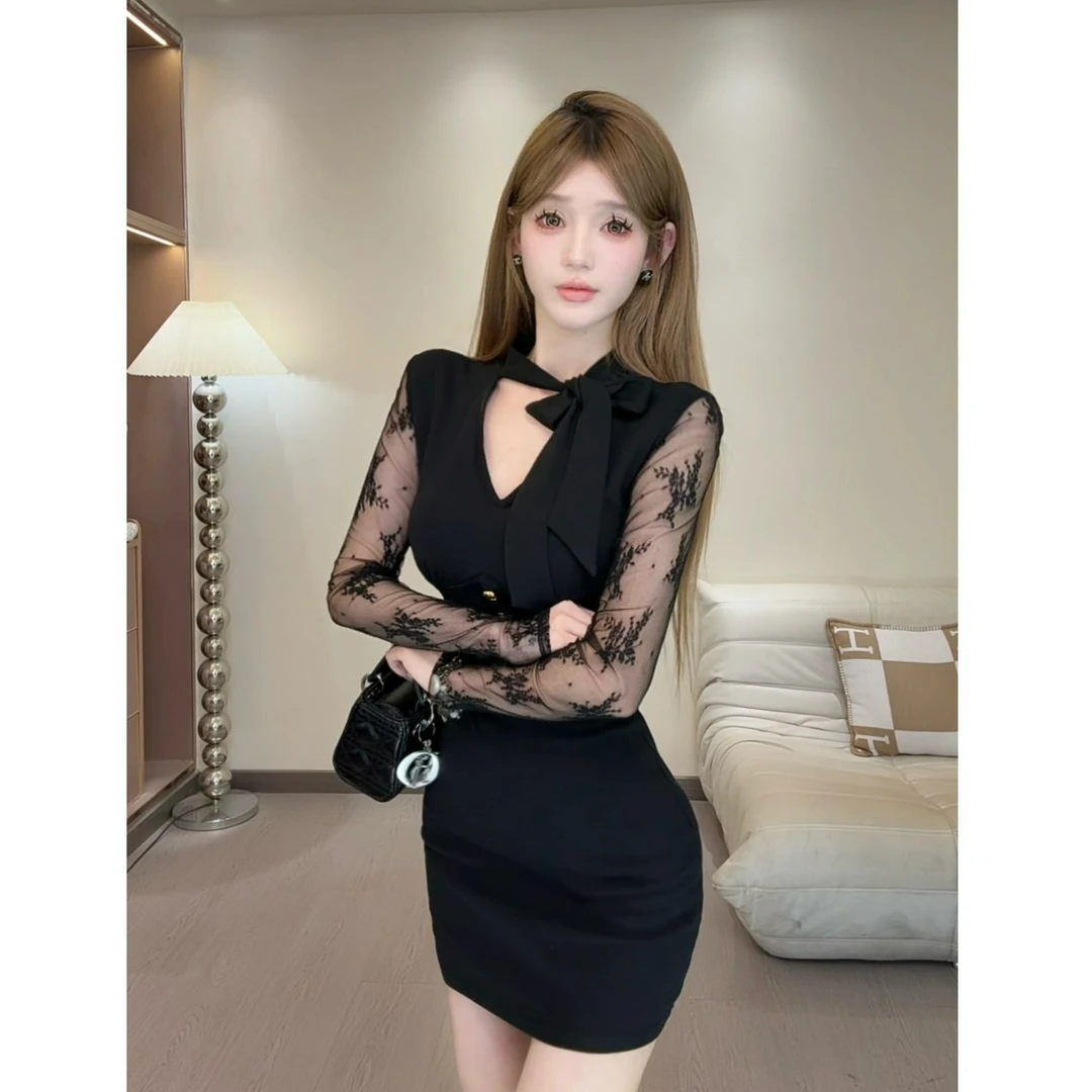 【彤彤推荐】小香风名媛蕾丝连衣裙女秋冬款62539