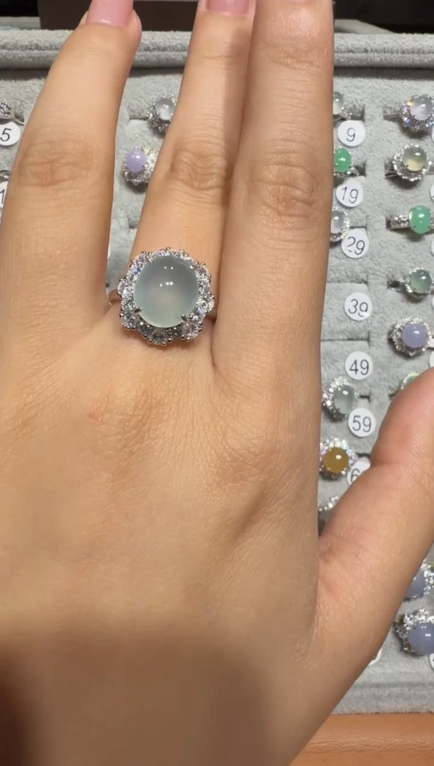 银S925镶嵌戒指翡翠925银镶翡翠戒指镶嵌134