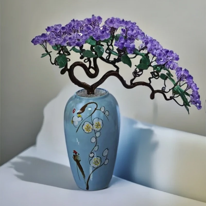 【卓越轻奢原创】鸟语花香紫水晶招财百搭福禄陶瓷摆件纯手工