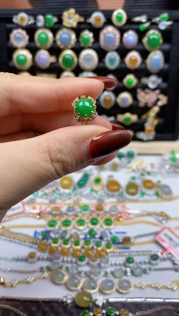 银S925镶嵌戒指翡翠7457