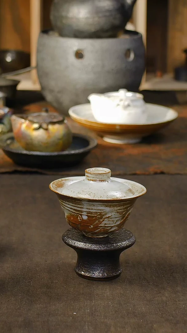 【闪购商品】明静砂器纯手作-------秋 白盖碗