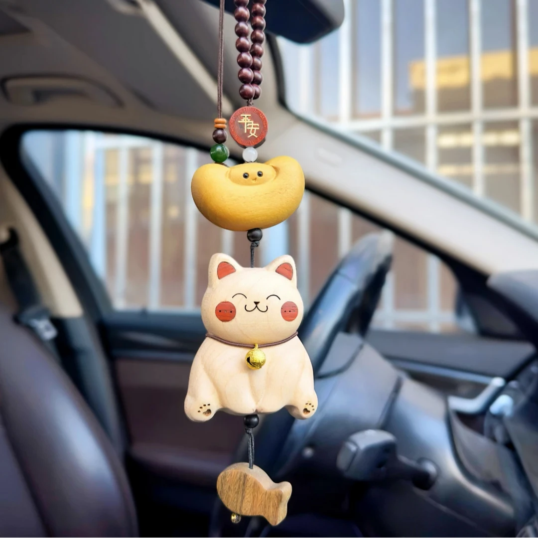 招财猫实木制作可爱挂饰摆件招财猫实木可爱摆件招动物手工网红