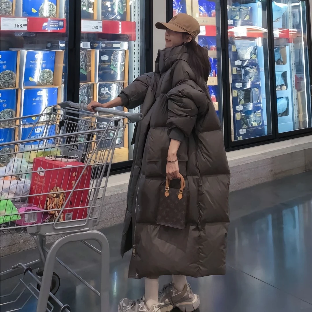 2025新款反季皮标羽绒服显瘦加厚大被子过膝宽松中长款爆款