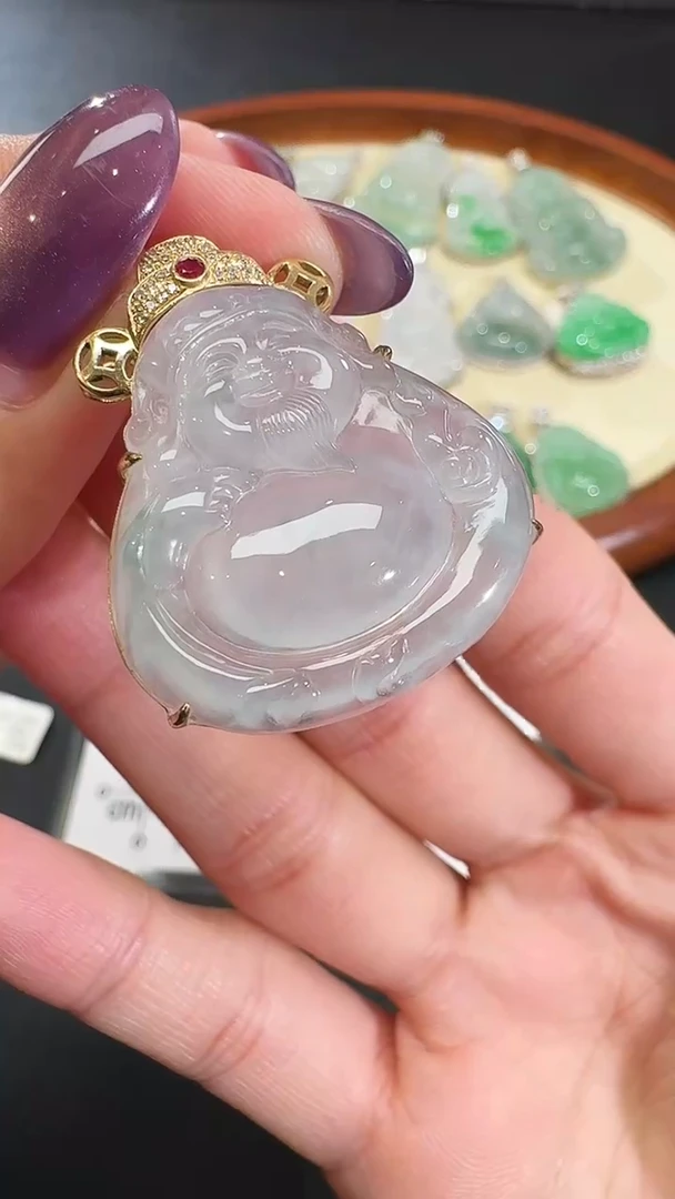 吊坠(不含链)18K金镶嵌翡翠【源头工厂】钻石镶嵌