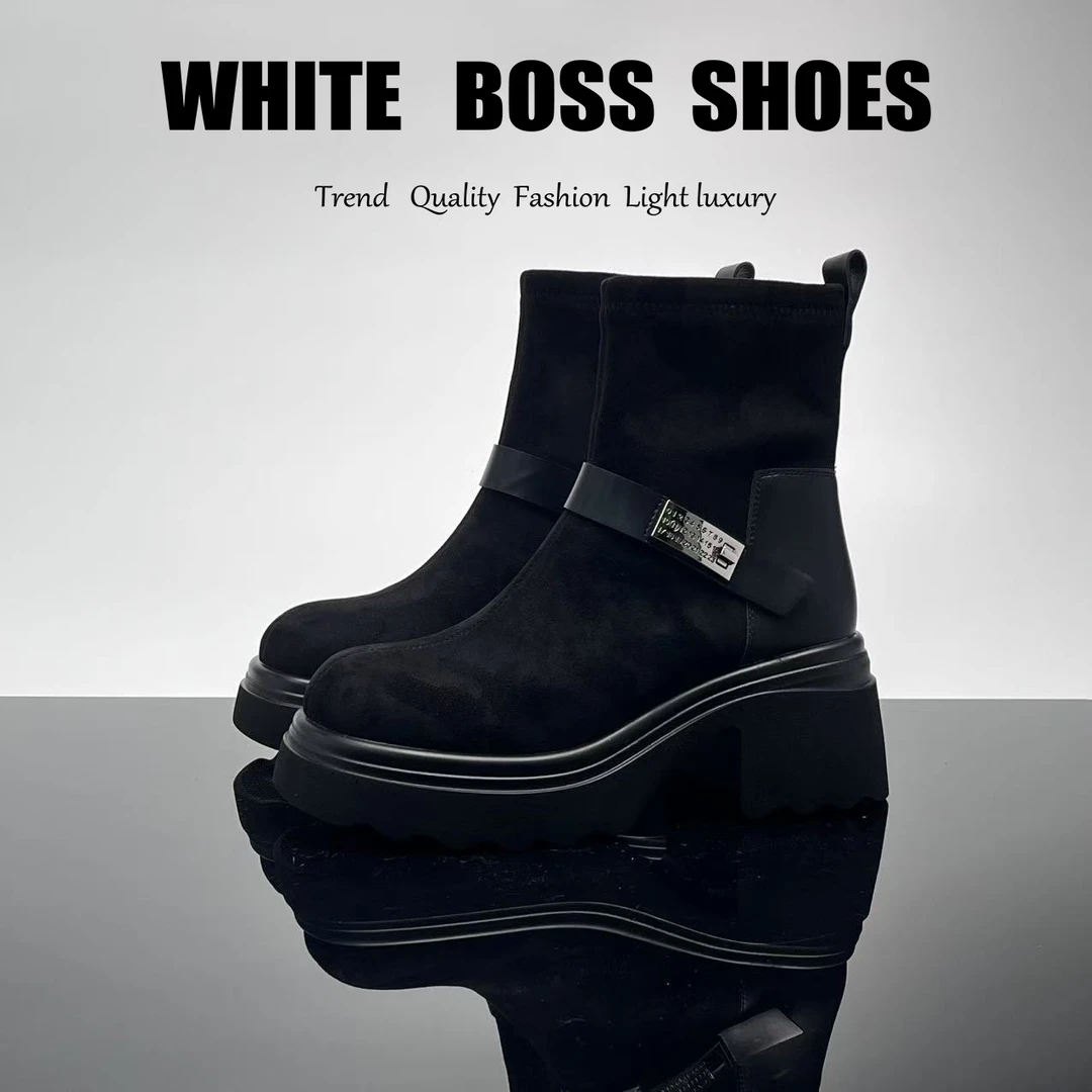 新款时尚瘦瘦靴百搭厚底休闲马丁靴秋冬舒适女鞋 88-8538