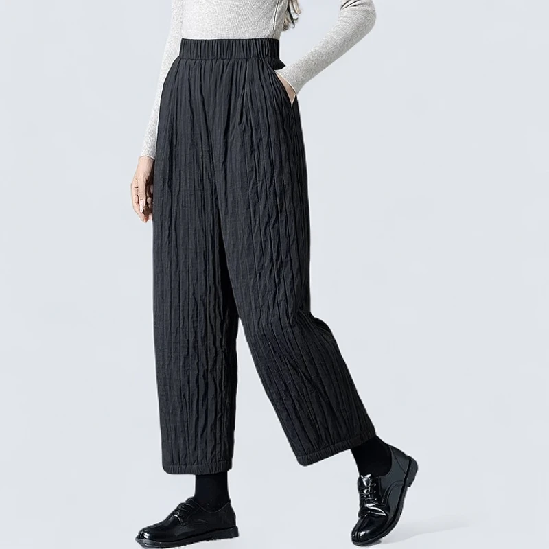 2025竖褶显瘦直筒灯笼羽绒裤九分裤高腰秋冬宽松外穿厚款大码时尚