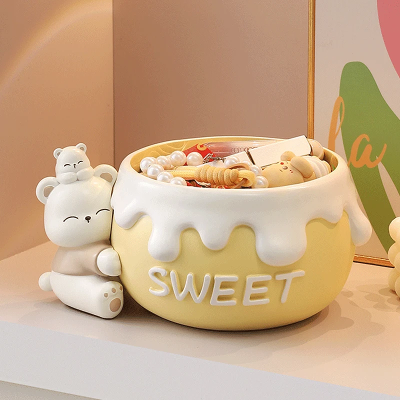 可爱奶油小熊入户玄关摆件门口钥匙收纳家居客厅鞋柜装饰搬家礼物